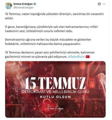 Emine Erdoğandan 15 Temmuz mesajı