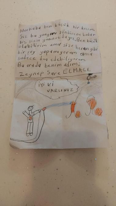 Ödemişteki yangın bölgesinde kız çocuğundan itfaiye ekibini duygulandıran not