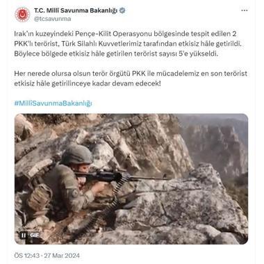 MSB: 5 PKKlı terörist etkisiz hale getirildi