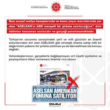 DMM: ASELSAN’ın ABD menşeili şirkete satılacağı iddiası asılsızdır