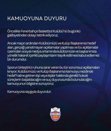 Büyükçekmece’den Fenerbahçe Beko maçındaki olaylarla ilgili açıklama