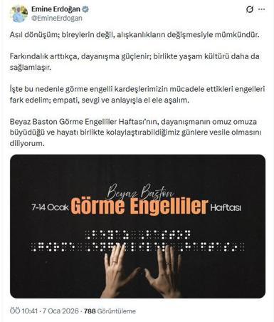 Emine Erdoğandan Görme Engelliler Haftası paylaşımı