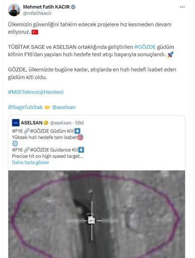 Bakan Kacır: GÖZDE, en hızlı hedefe isabet eden güdüm kiti oldu
