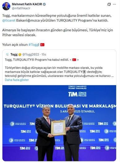 Bakan Kacır: Yolun açık olsun Togg