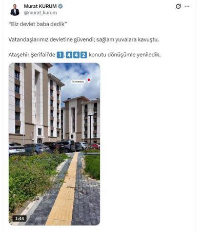 Bakan Kurum, İstanbul Şerifalideki kentsel dönüşümü paylaştı