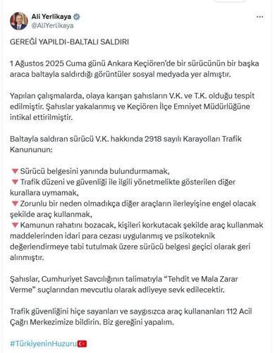 Trafikte baltalı saldırı; 2 tutuklama