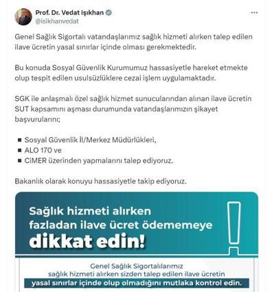 Bakan Işıkhandan ilave sağlık ücretleri için uyarı