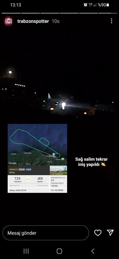 Trabzon-Cidde seferi için 2nci kez havalanan uçak, motor arızası tekrarlayınca yeniden acil iniş yapmış