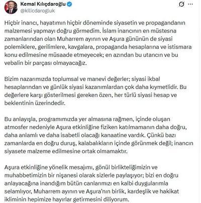 Kılıçdaroğlu: En doğru duruş, inancın siyasete malzeme edilmesine ortak olmamaktır
