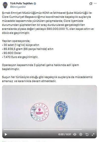 Şırnak’ta 590 milyon lira değerinde kaçak altın ve döviz ele geçirildi, 3 gözaltı