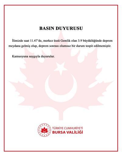 Bursa Gemlikte 4.2 ve 3.9 büyüklüğünde 2 deprem