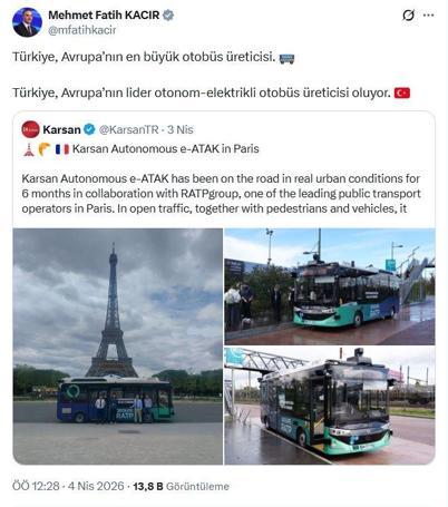 Bakan Kacır: Türkiye, Avrupanın en büyük otobüs üreticisi