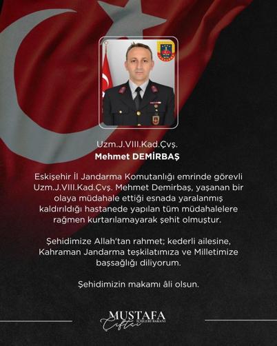 Eskişehirde uzman çavuş, olaya müdahale sırasında şehit oldu