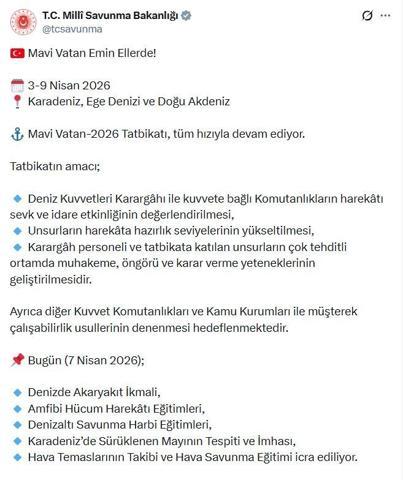 MSB: Mavi Vatan-2026 Tatbikatı tüm hızıyla devam ediyor