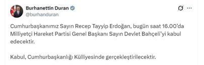 Cumhurbaşkanı Erdoğan, Bahçeliyi kabul edecek