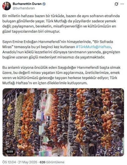 İletişim Başkanı Durandan Türk Mutfağı Haftası mesajı