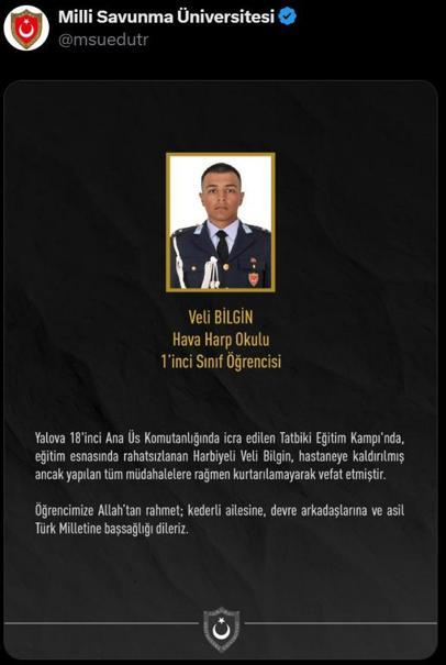 Eğitim sırasında rahatsızlanan Hava Harp Okulu öğrencisi hayatını kaybetti