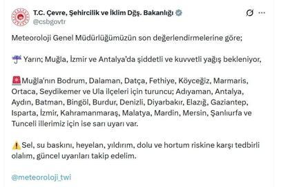 Muğla için turuncu, 18 il için sarı kodlu uyarı