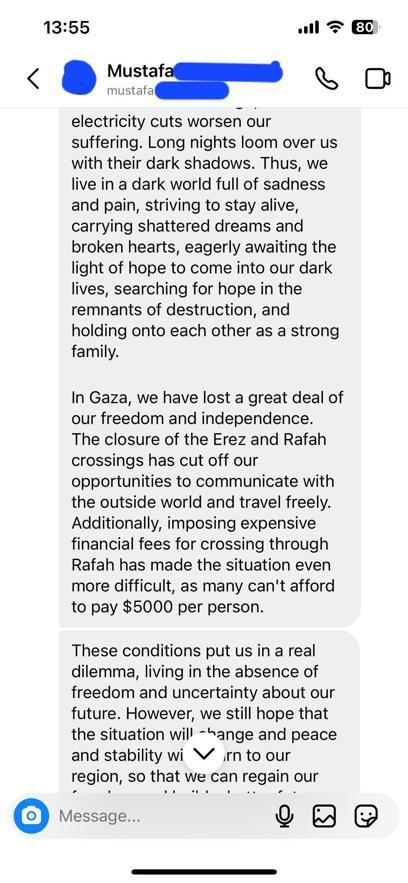 Mustafa, Gazzeden mektup yazdı: Savaş ruhlarımızı parçalıyor, hayallerimizi yok ediyor