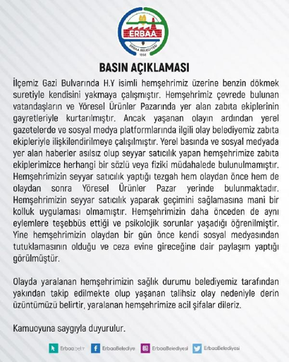 Üzerine benzin döküp kendini ateşe veren seyyar satıcı yaralandı