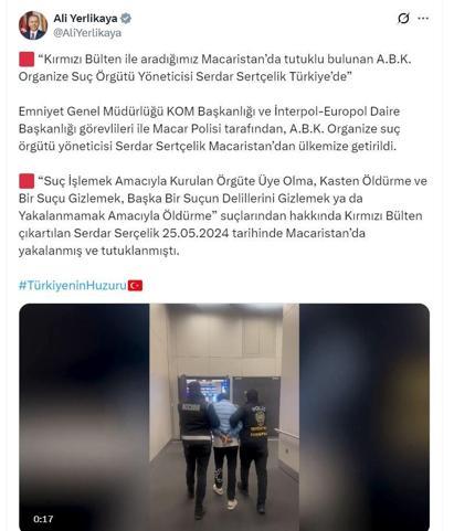 Macaristanda tutuklu bulunan suç örgütü yöneticisi, Türkiyeye getirildi