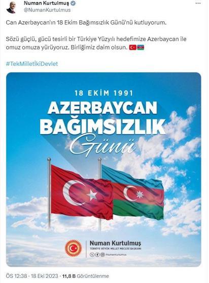 Kurtulmuş, Azerbaycanın Bağımsızlık Gününü kutladı