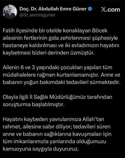 Fatih’te gıda zehirlenmesi şüphesiyle hastaneye kaldırılan 2 çocuk hayatını kaybetti