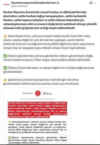 DMMden sahte kurbanlık ilanlarıyla dolandırıcılık girişimlerine karşı uyarı