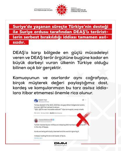 DMM: Türkiye’nin desteği ile Suriye ordusu tarafından DEAŞ’lı teröristlerin serbest bırakıldığı iddiası asılsızdır