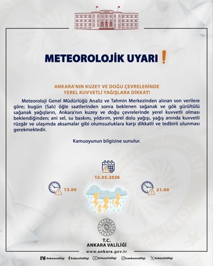 Ankara Valiliğinden gök gürültülü sağanak uyarısı