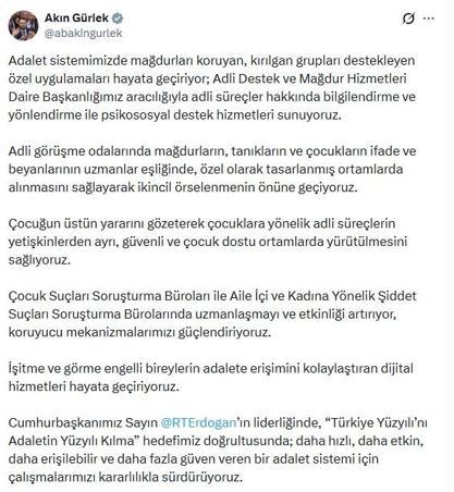 Bakan Gürlek: Adalet sistemimizde mağdurları koruyan uygulamaları hayata geçiriyoruz