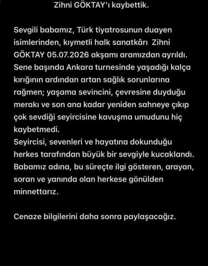 Usta oyuncu Zihni Göktay hayatını kaybetti