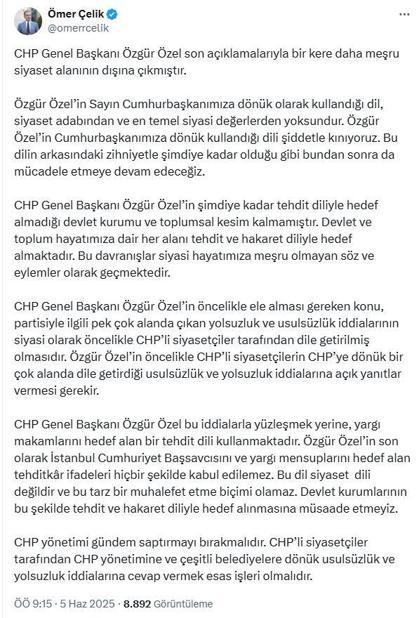 AK Partili Çelik: Özgür Özelin Cumhurbaşkanımıza dönük kullandığı dili şiddetle kınıyoruz