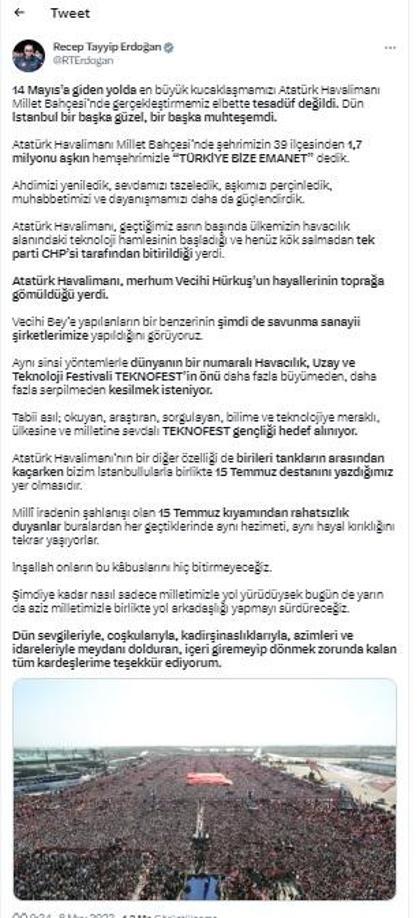 Cumhurbaşkanı Erdoğan’dan Büyük İstanbul Mitingi paylaşımı