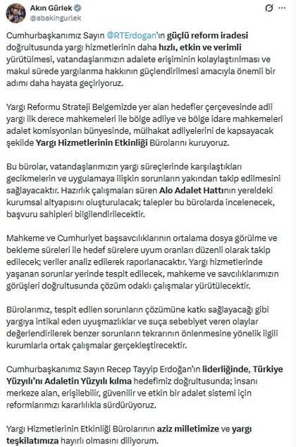 Bakan Gürlek: Yargı Hizmetlerinin Etkinliği Bürolarını kuruyoruz