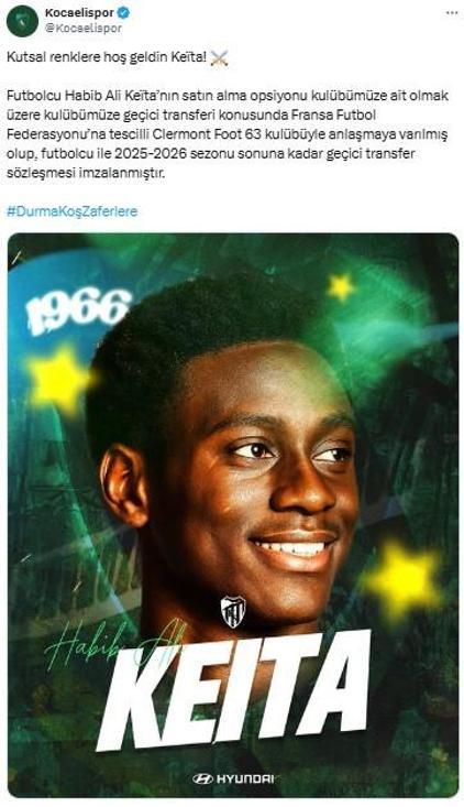 Kocaelispor, Keita’yı 1 yıllığına kiralık olarak kadrosuna kattı