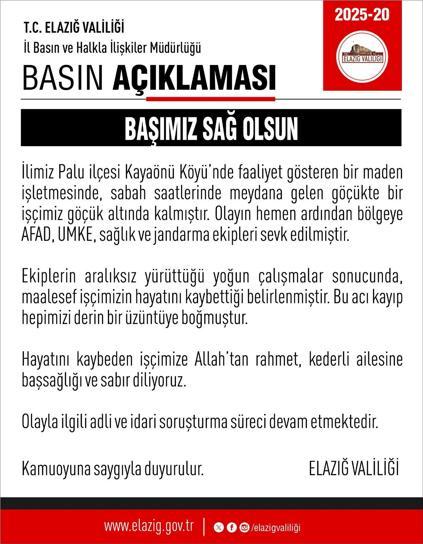 Elazığda madende göçük; 1 ölü