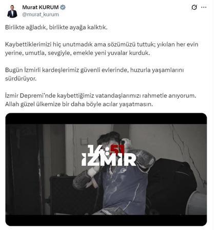 Bakan Kurumdan İzmir depreminin yıl dönümüne ilişkin paylaşım