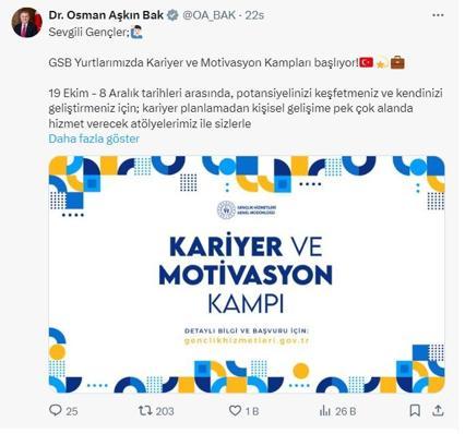 Bakan Bak açıkladı, Kariyer ve Motivasyon Kampları başlıyor