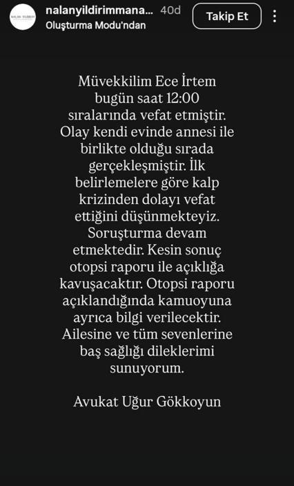 Oyuncu Ece İrtem hayatını kaybetti