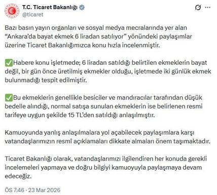 Bakanlıktan Bayat ekmek 6 liradan satılıyor iddiasına açıklama