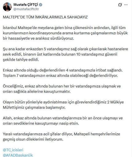 Maltepe 7 katlı binada çökme; 1 kişinin cansız bedenine ulaşıldı