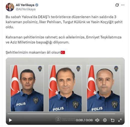 Bakan Yerlikaya: Yalovada 6 terörist etkisiz hale getirildi, 3 polisimiz şehit oldu