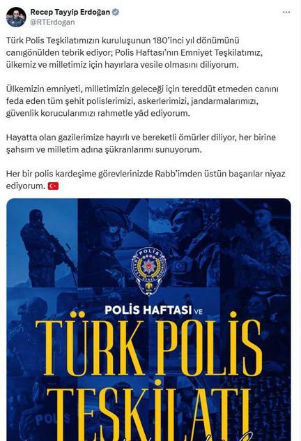 Cumhurbaşkanı Erdoğandan Polis Haftası mesajı