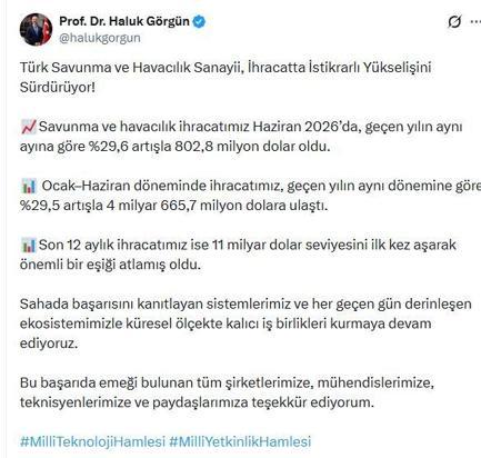 Haluk Görgün: Savunma ve havacılık ihracatımız 803 milyon dolar oldu