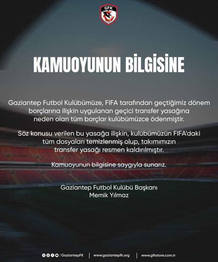 Transfer yasağı kalkan Gaziantep FK 7 futbolcuyu kadrosuna kattı