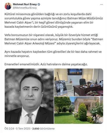 Kazada ölen müze müdürünün ismi, görev yaptığı müzeye verildi