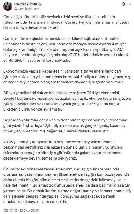 Cevdet Yılmaz: Cari açık, sürdürülebilir seviyesini korumaktadır