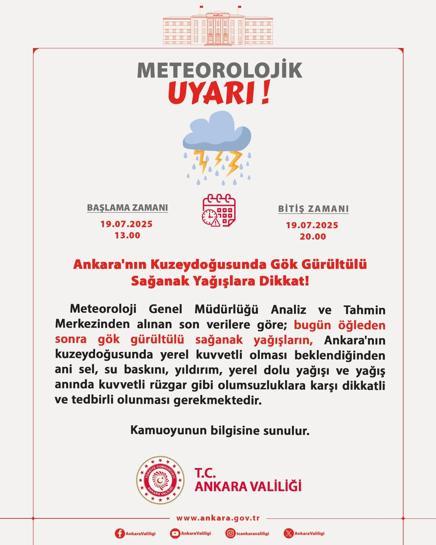 Ankara için yeni sağanak uyarısı