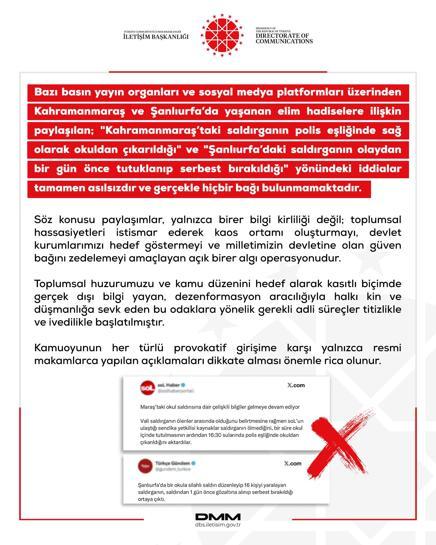 DMM’den, Kahramanmaraş ve Şanlıurfa’daki okul saldırıları ile ilgili dezenformasyon uyarısı